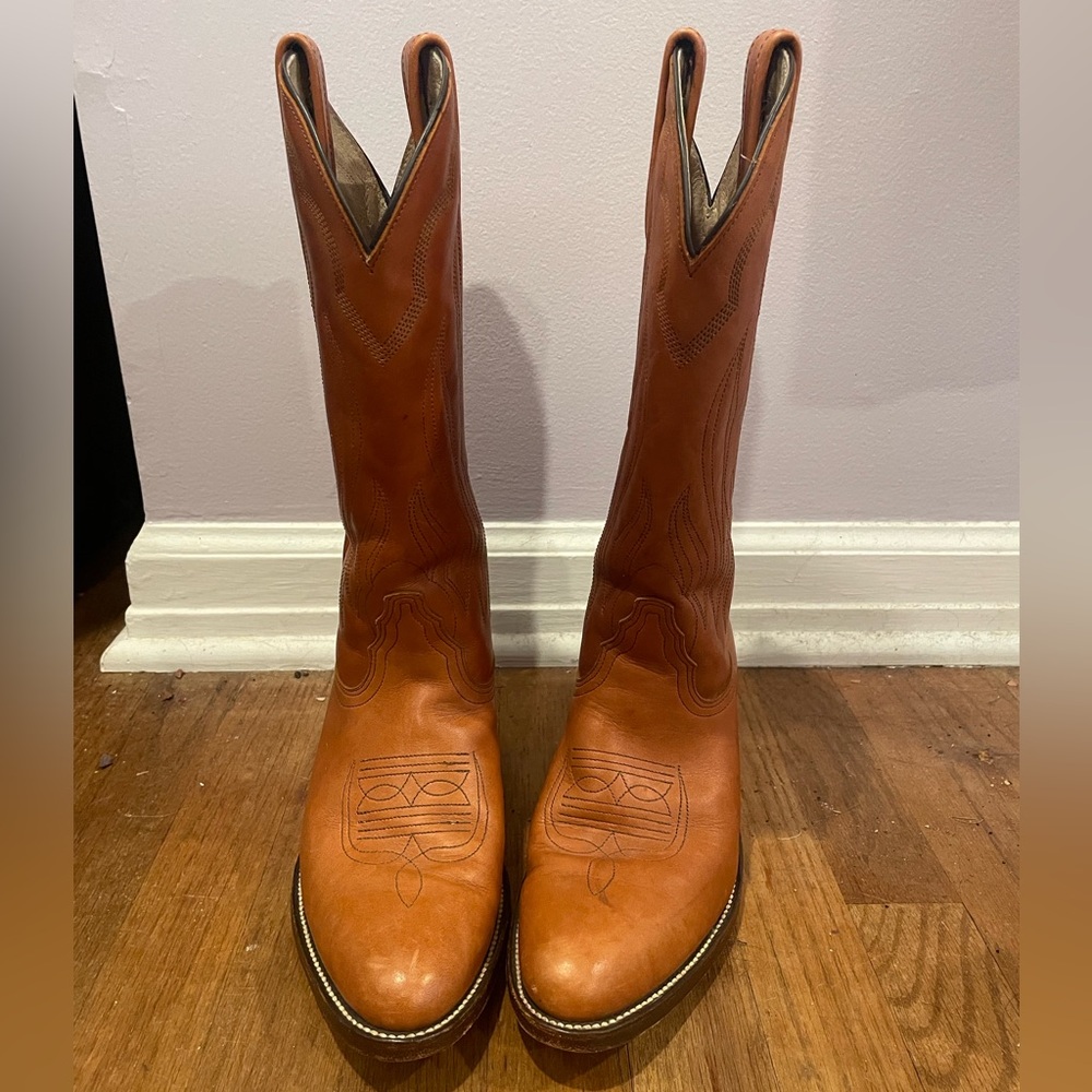 Frye Tan Leather Western Heeled Boots